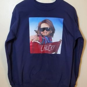 Chucky Adult Unisex Pullover Blue Sweatshirt Size Small